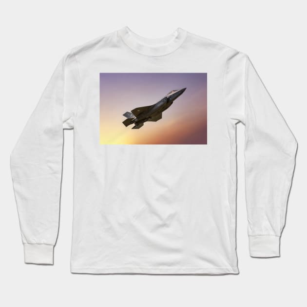 F35 Lightning at Sunset Long Sleeve T-Shirt by derek beattie